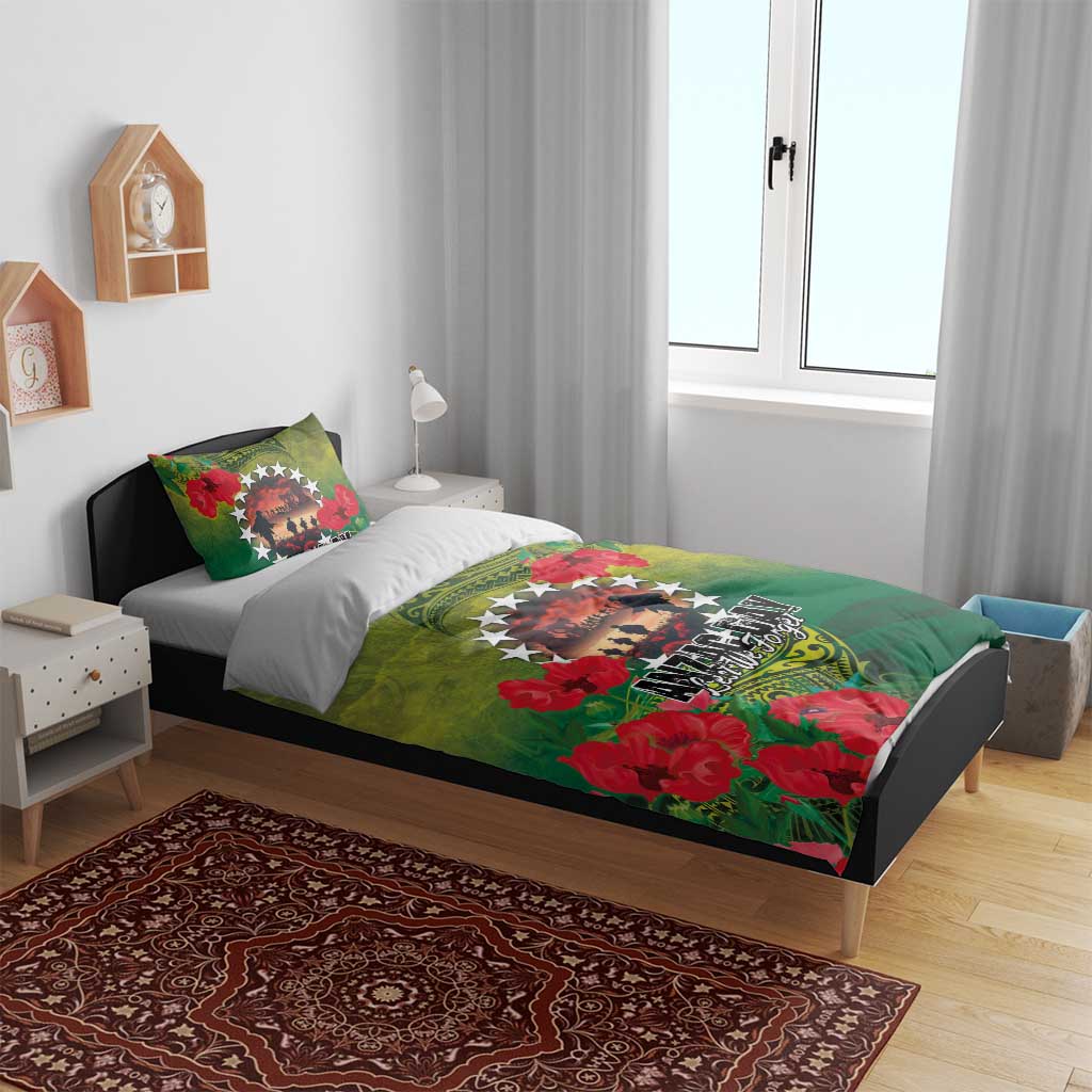 Cook Islands ANDAC Day Bedding Set Honor and Remember Soliders-Forever in My Thoughts Grunge Style