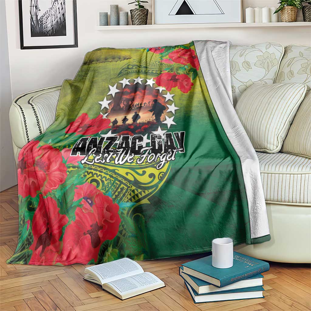 Cook Islands ANDAC Day Blanket Honor and Remember Soliders-Forever in My Thoughts Grunge Style LT03 Green-Yellow - Polynesian Pride