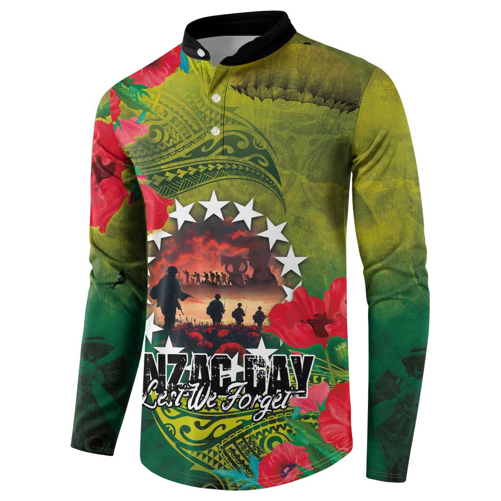 Cook Islands ANDAC Day Button Sweatshirt Honor and Remember Soliders-Forever in My Thoughts Grunge Style LT03 - Polynesian Pride