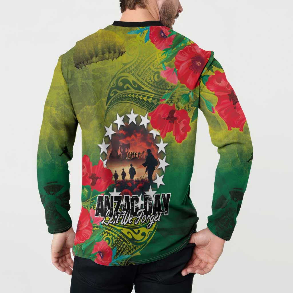 Cook Islands ANDAC Day Button Sweatshirt Honor and Remember Soliders-Forever in My Thoughts Grunge Style LT03 - Polynesian Pride
