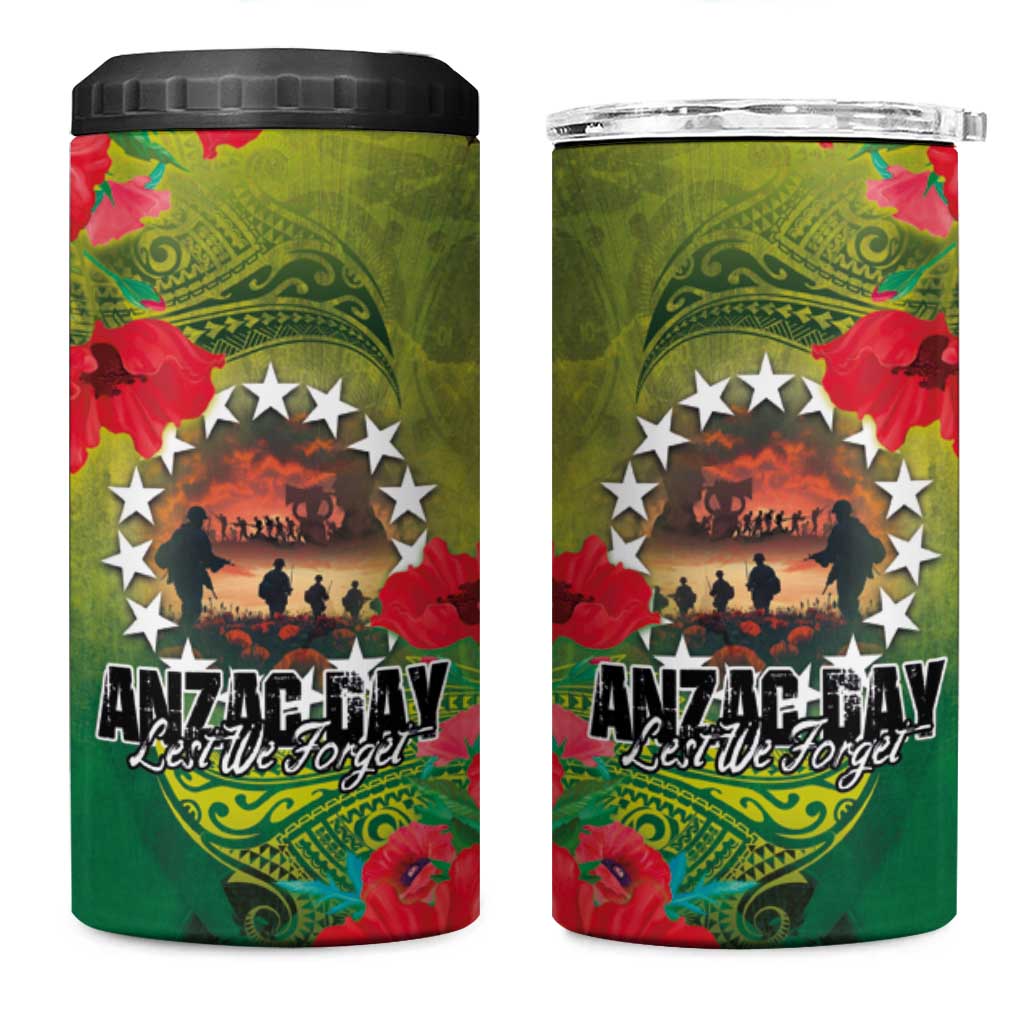 Cook Islands ANDAC Day 4 in 1 Can Cooler Tumbler Honor and Remember Soliders-Forever in My Thoughts Grunge Style LT03 One Size: 16 oz Green-Yellow - Polynesian Pride