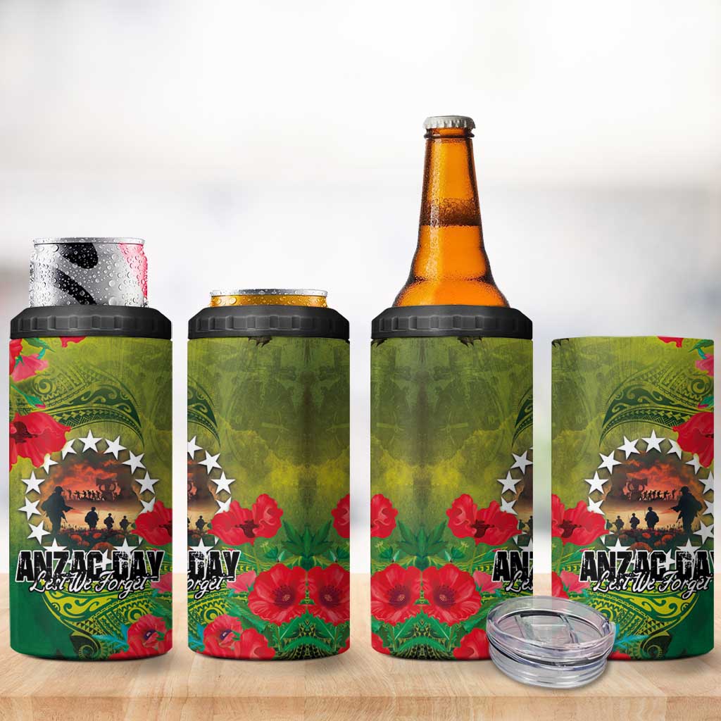 Cook Islands ANDAC Day 4 in 1 Can Cooler Tumbler Honor and Remember Soliders-Forever in My Thoughts Grunge Style LT03 - Polynesian Pride