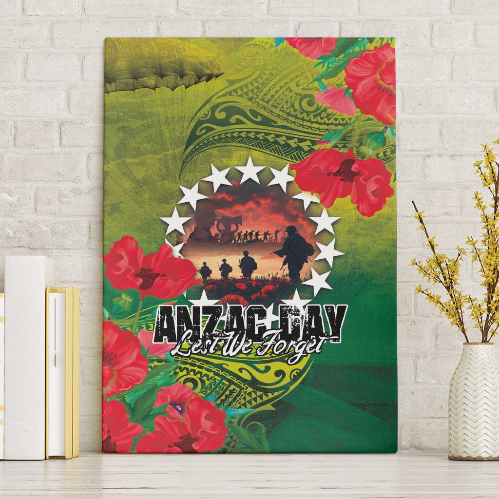 Cook Islands ANDAC Day Canvas Wall Art Honor and Remember Soliders-Forever in My Thoughts Grunge Style LT03 Without Frame Green-Yellow - Polynesian Pride