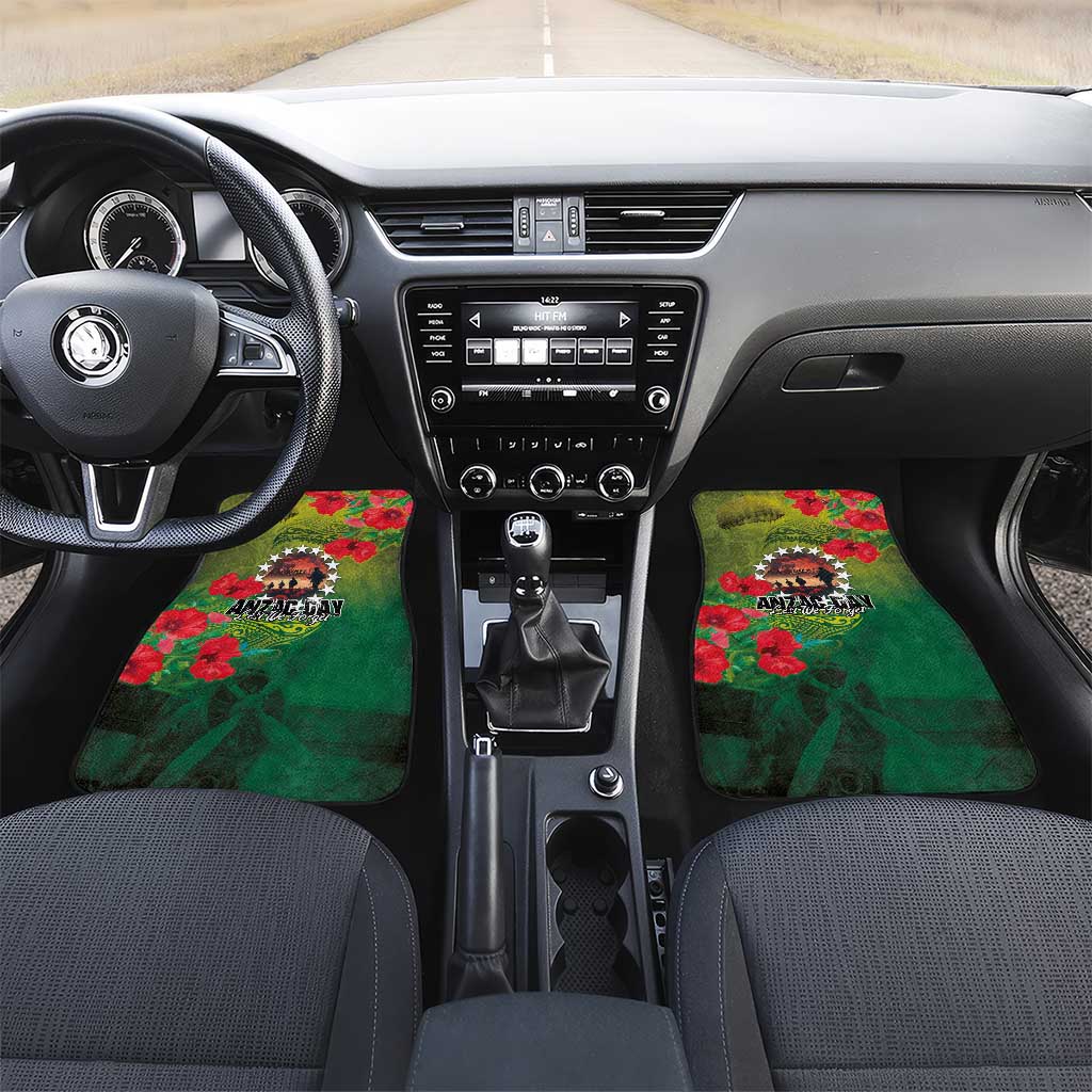 Cook Islands ANDAC Day Car Mats Honor and Remember Soliders-Forever in My Thoughts Grunge Style LT03 Set 2pcs - Front Green-Yellow - Polynesian Pride