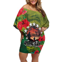 Cook Islands ANDAC Day Family Matching Off Shoulder Short Dress and Hawaiian Shirt Honor and Remember Soliders-Forever in My Thoughts Grunge Style
