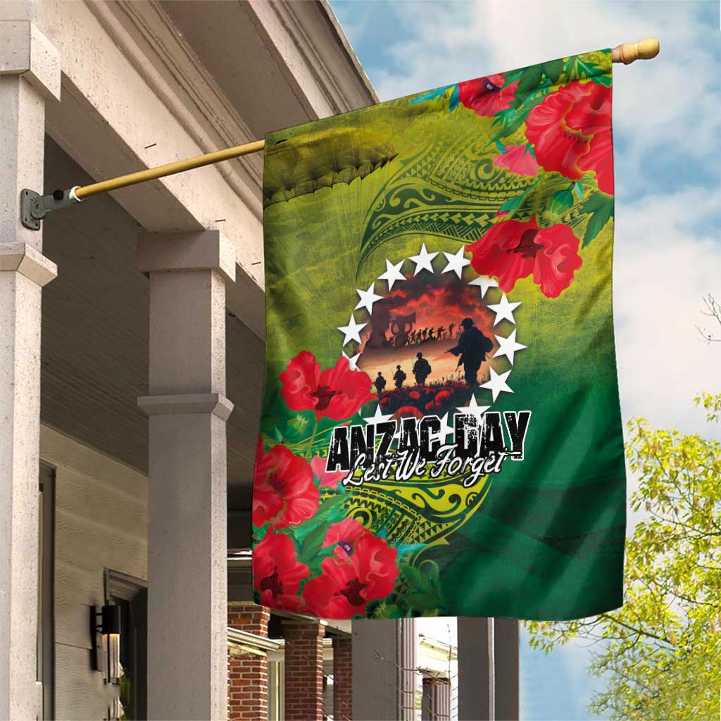 Cook Islands ANDAC Day Garden Flag Honor and Remember Soliders-Forever in My Thoughts Grunge Style LT03 House Flag Green-Yellow - Polynesian Pride