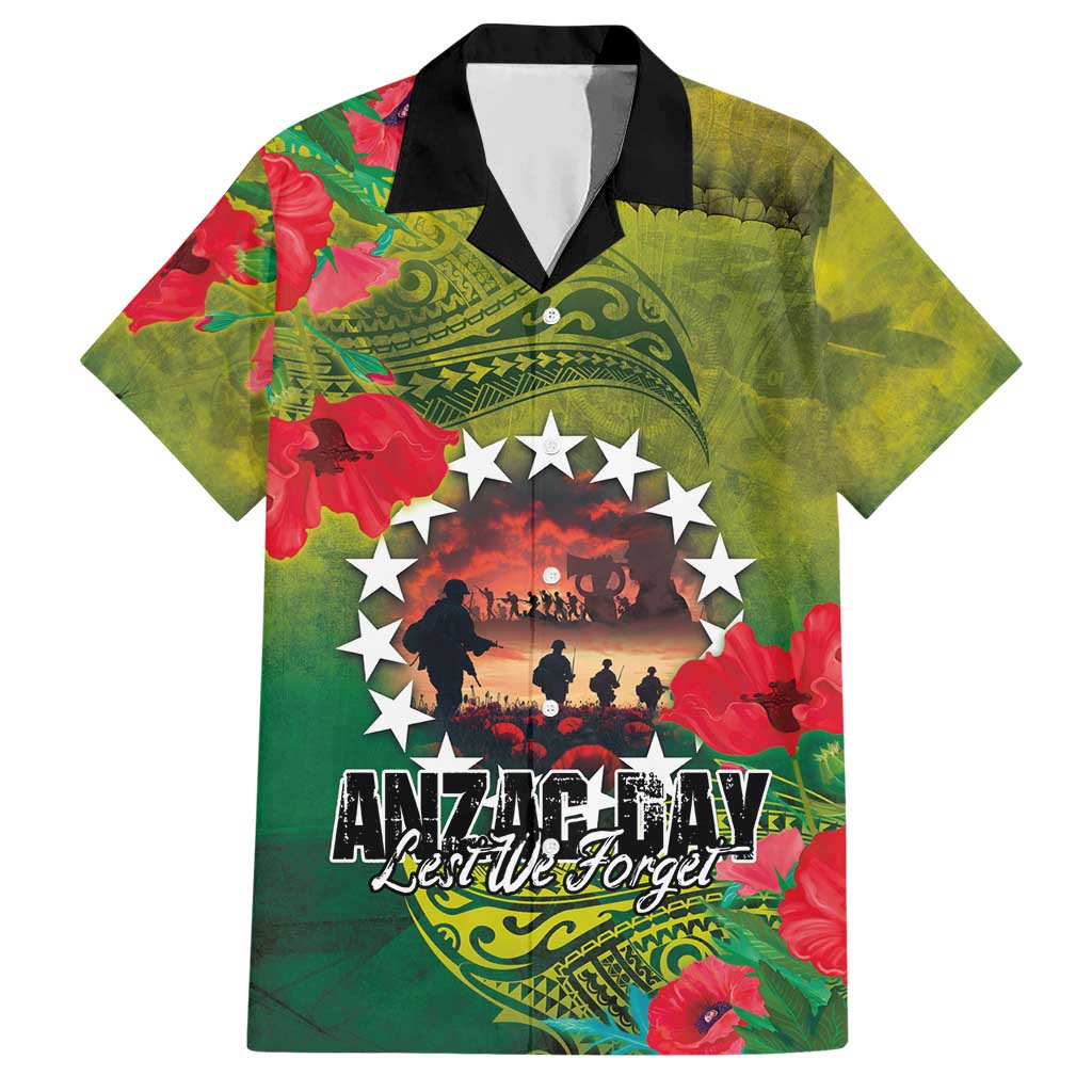 Cook Islands ANDAC Day Hawaiian Shirt Honor and Remember Soliders-Forever in My Thoughts Grunge Style LT03 Green-Yellow - Polynesian Pride
