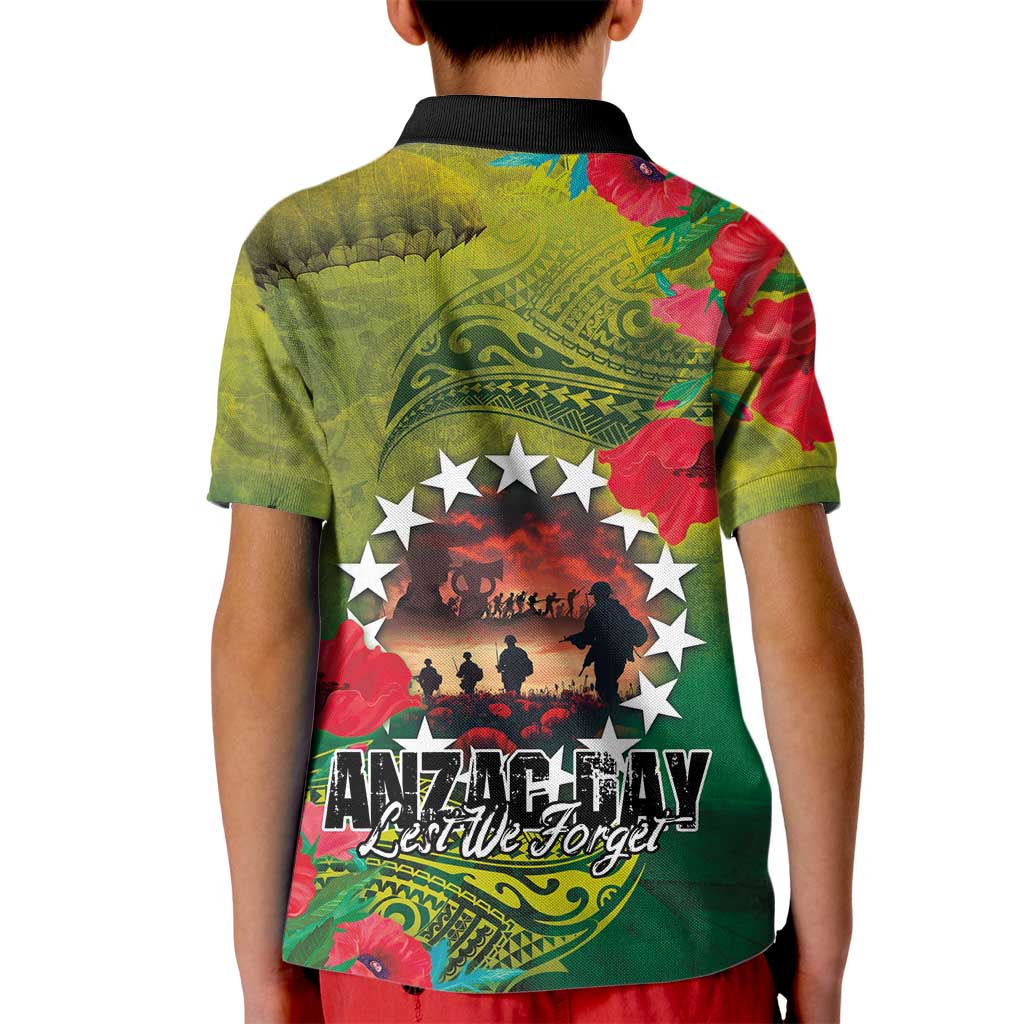 Cook Islands ANDAC Day Kid Polo Shirt Honor and Remember Soliders-Forever in My Thoughts Grunge Style