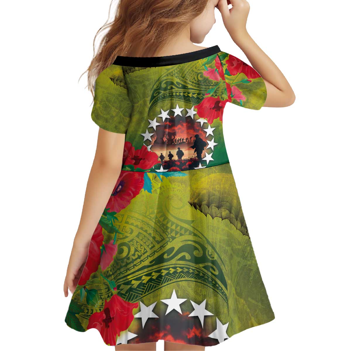 Cook Islands ANDAC Day Kid Short Sleeve Dress Honor and Remember Soliders-Forever in My Thoughts Grunge Style LT03 - Polynesian Pride