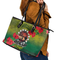Cook Islands ANDAC Day Leather Tote Bag Honor and Remember Soliders-Forever in My Thoughts Grunge Style