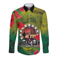 Cook Islands ANDAC Day Long Sleeve Button Shirt Honor and Remember Soliders-Forever in My Thoughts Grunge Style LT03 Unisex Green-Yellow - Polynesian Pride