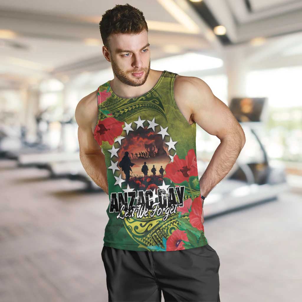 Cook Islands ANDAC Day Men Tank Top Honor and Remember Soliders-Forever in My Thoughts Grunge Style LT03 Green-Yellow - Polynesian Pride