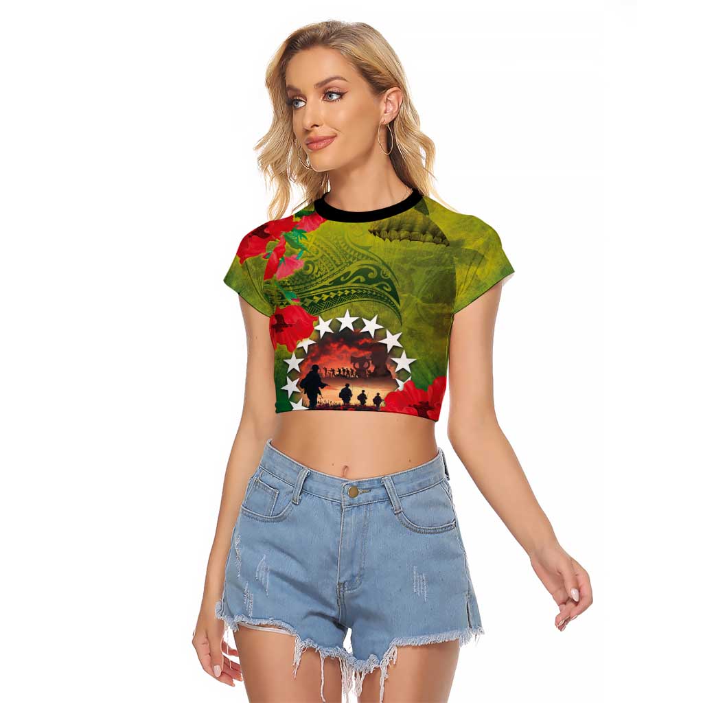 Cook Islands ANDAC Day Raglan Cropped T Shirt Honor and Remember Soliders-Forever in My Thoughts Grunge Style