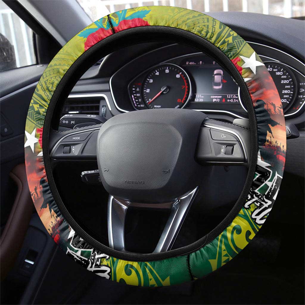 Cook Islands ANDAC Day Steering Wheel Cover Honor and Remember Soliders-Forever in My Thoughts Grunge Style LT03 - Polynesian Pride