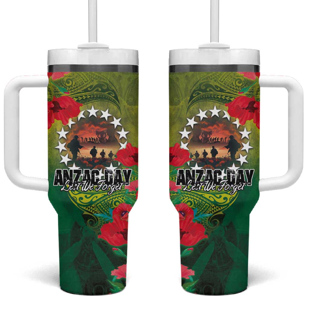 Cook Islands ANDAC Day Tumbler With Handle Honor and Remember Soliders-Forever in My Thoughts Grunge Style LT03 One Size: 40 oz Green-Yellow - Polynesian Pride