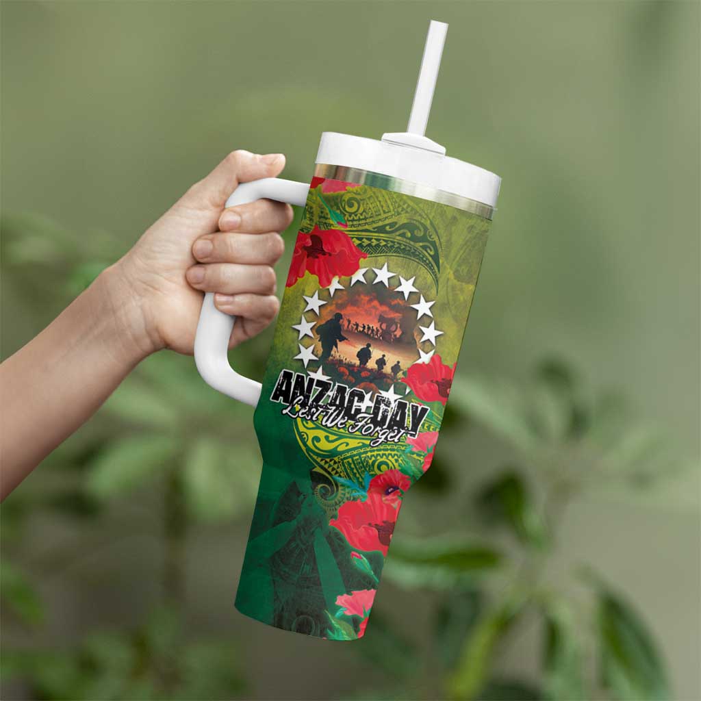 Cook Islands ANDAC Day Tumbler With Handle Honor and Remember Soliders-Forever in My Thoughts Grunge Style LT03 - Polynesian Pride