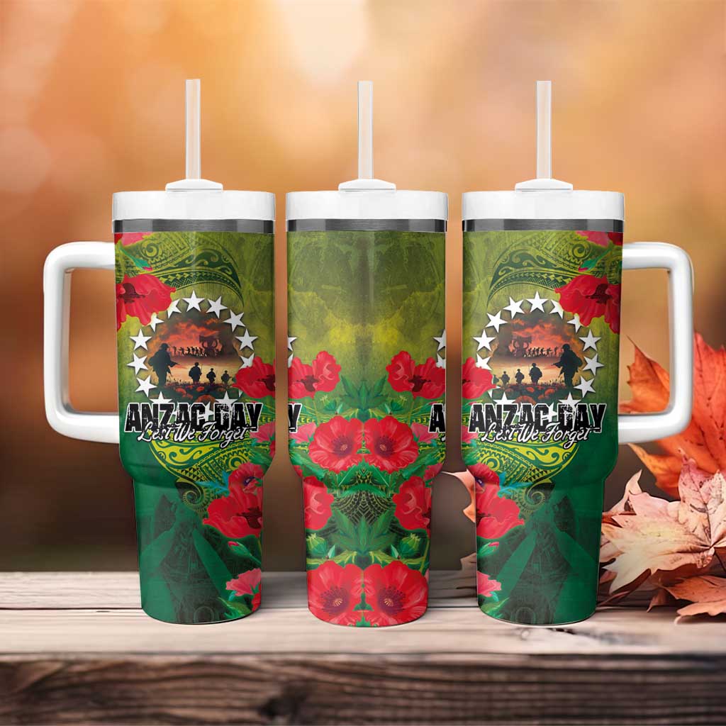 Cook Islands ANDAC Day Tumbler With Handle Honor and Remember Soliders-Forever in My Thoughts Grunge Style LT03 - Polynesian Pride