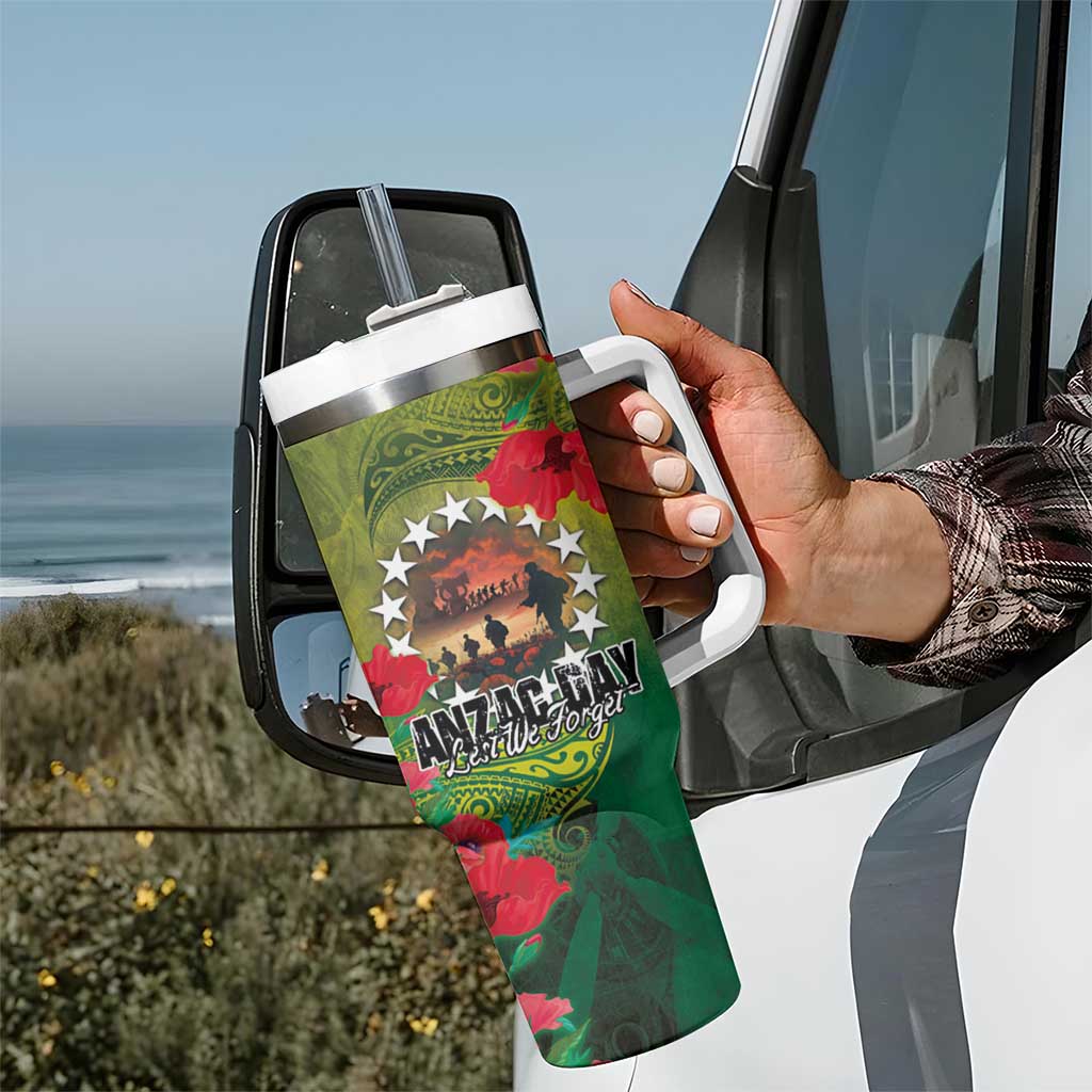 Cook Islands ANDAC Day Tumbler With Handle Honor and Remember Soliders-Forever in My Thoughts Grunge Style LT03 - Polynesian Pride