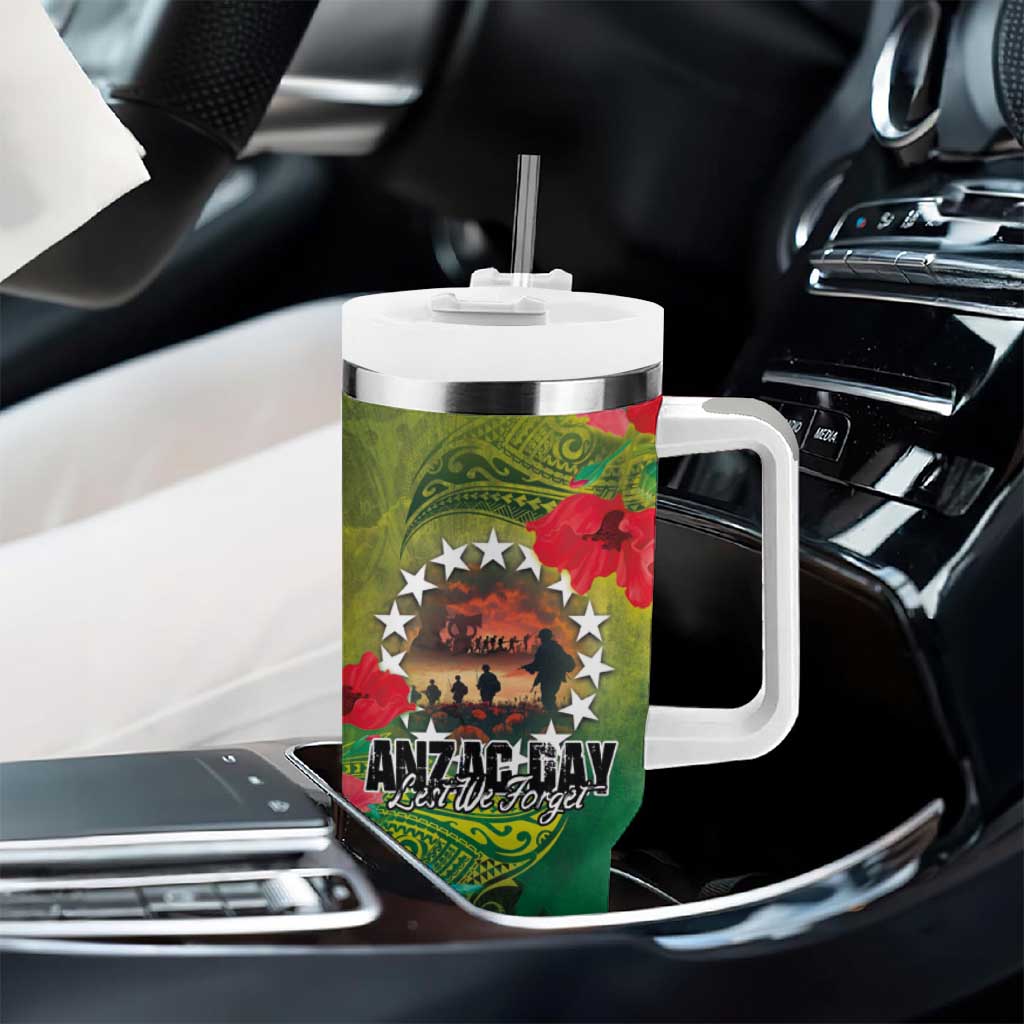 Cook Islands ANDAC Day Tumbler With Handle Honor and Remember Soliders-Forever in My Thoughts Grunge Style LT03 - Polynesian Pride