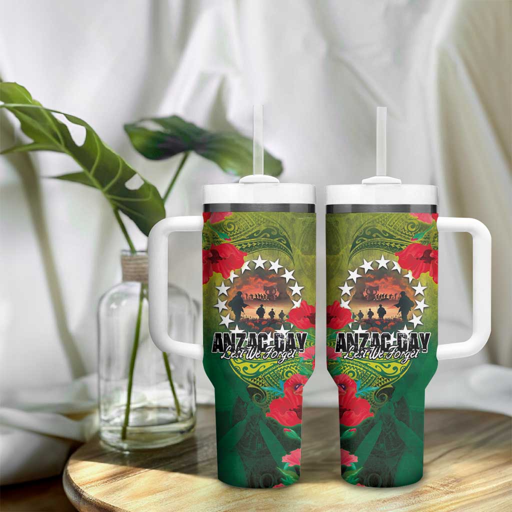 Cook Islands ANDAC Day Tumbler With Handle Honor and Remember Soliders-Forever in My Thoughts Grunge Style LT03 - Polynesian Pride