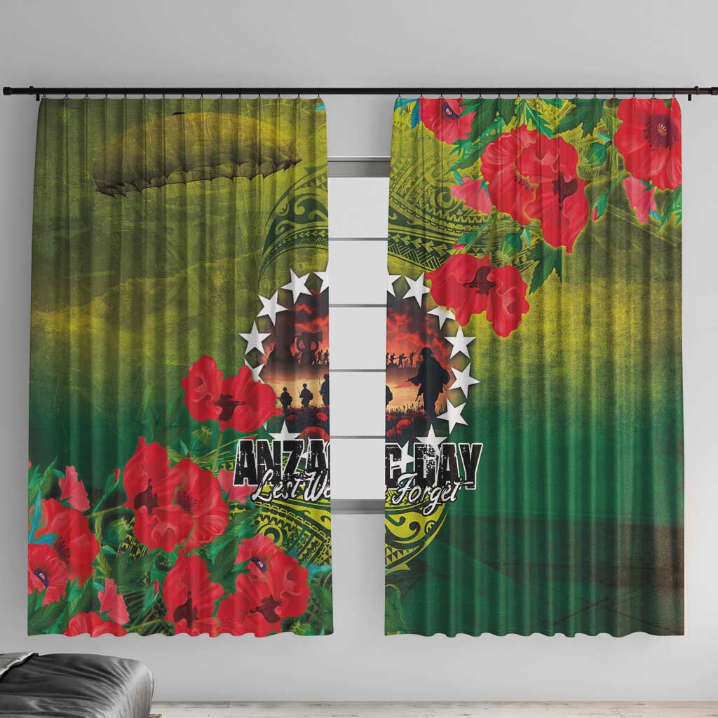 Cook Islands ANDAC Day Window Curtain Honor and Remember Soliders-Forever in My Thoughts Grunge Style LT03 With Hooks Green-Yellow - Polynesian Pride