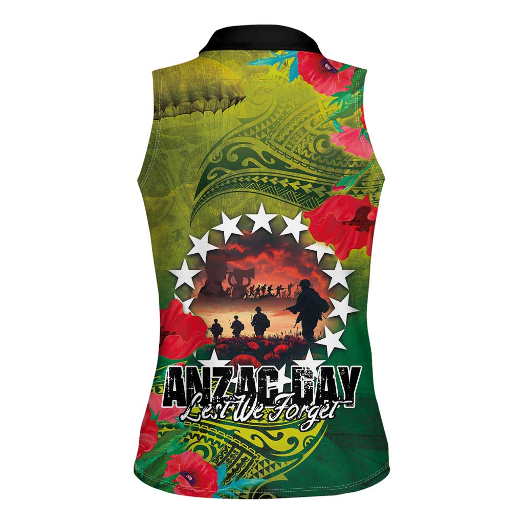 Cook Islands ANDAC Day Women Sleeveless Polo Shirt Honor and Remember Soliders-Forever in My Thoughts Grunge Style