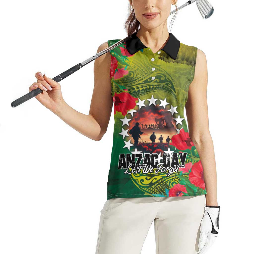 Cook Islands ANDAC Day Women Sleeveless Polo Shirt Honor and Remember Soliders-Forever in My Thoughts Grunge Style