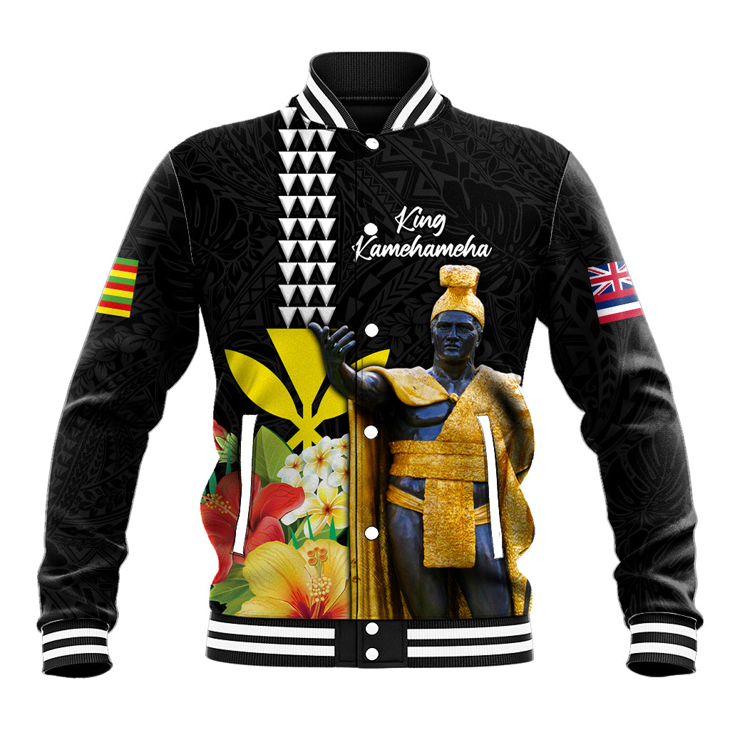 Hawaii King Kamehameha Day Baseball Jacket Kanaka Maoli Hibiscus Flower and Kakau Pattern