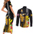 Hawaii King Kamehameha Day Couples Matching Short Sleeve Bodycon Dress and Long Sleeve Button Shirt Kanaka Maoli Hibiscus Flower and Kakau Pattern