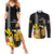 Hawaii King Kamehameha Day Couples Matching Summer Maxi Dress and Long Sleeve Button Shirt Kanaka Maoli Hibiscus Flower and Kakau Pattern