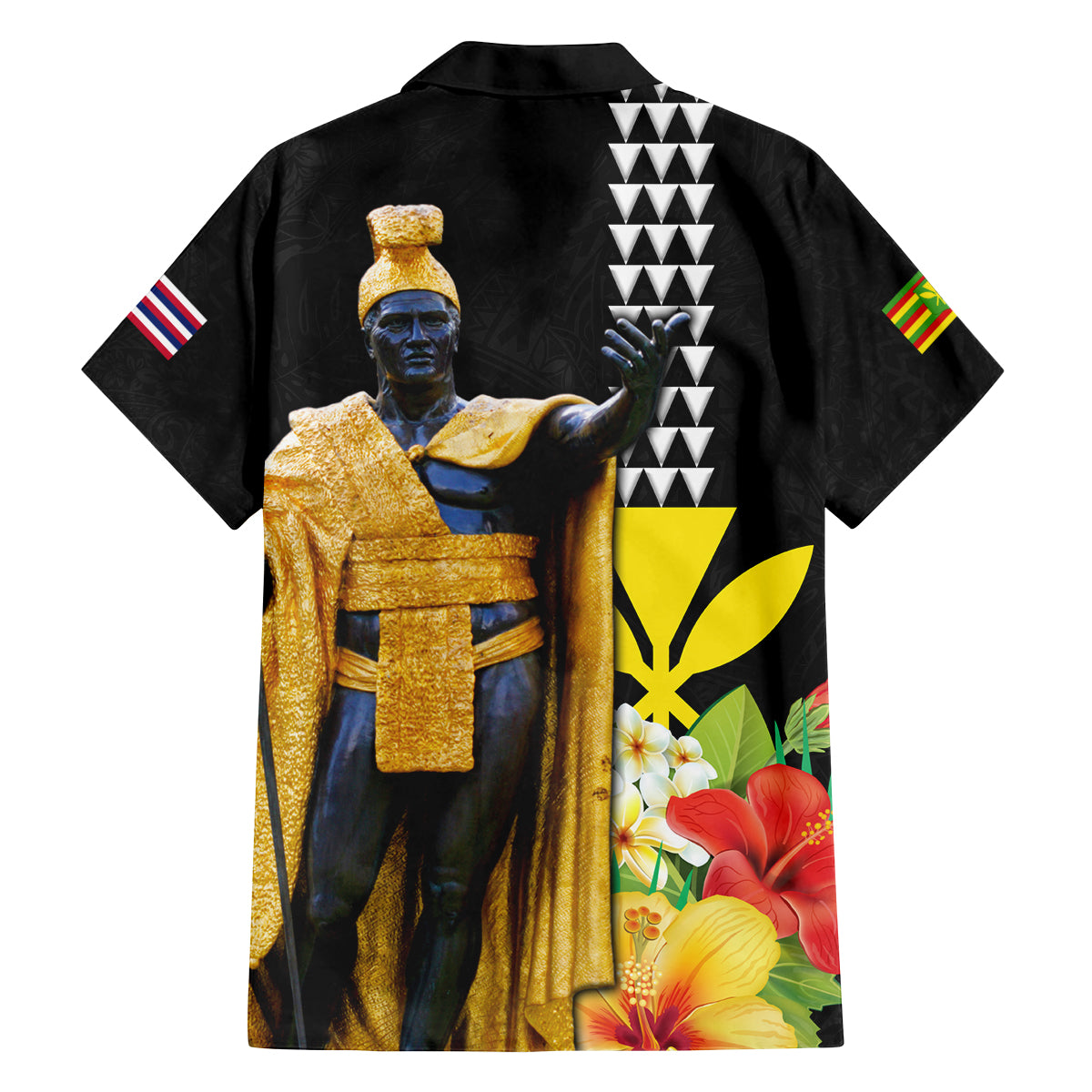 Hawaii King Kamehameha Day Family Matching Off Shoulder Short Dress and Hawaiian Shirt Kanaka Maoli Hibiscus Flower and Kakau Pattern