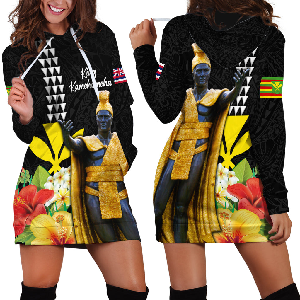 Hawaii King Kamehameha Day Hoodie Dress Kanaka Maoli Hibiscus Flower and Kakau Pattern