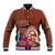 Chamorro Biba Guam Baseball Jacket Latte Stone Tribal and Hibiscus Flower Tapa Pattern