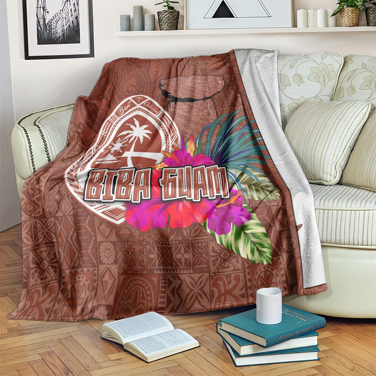 Chamorro Biba Guam Blanket Latte Stone Tribal and Hibiscus Flower Tapa Pattern