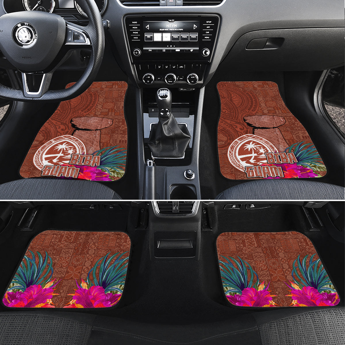 Chamorro Biba Guam Car Mats Latte Stone Tribal and Hibiscus Flower Tapa Pattern