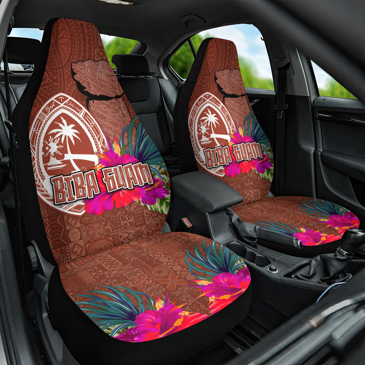 Chamorro Biba Guam Car Seat Cover Latte Stone Tribal and Hibiscus Flower Tapa Pattern