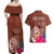 Chamorro Biba Guam Couples Matching Off Shoulder Maxi Dress and Hawaiian Shirt Latte Stone Tribal and Hibiscus Flower Tapa Pattern