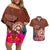 Chamorro Biba Guam Couples Matching Off Shoulder Short Dress and Hawaiian Shirt Latte Stone Tribal and Hibiscus Flower Tapa Pattern