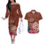 Chamorro Biba Guam Couples Matching Off The Shoulder Long Sleeve Dress and Hawaiian Shirt Latte Stone Tribal and Hibiscus Flower Tapa Pattern