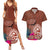 Chamorro Biba Guam Couples Matching Summer Maxi Dress and Hawaiian Shirt Latte Stone Tribal and Hibiscus Flower Tapa Pattern