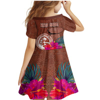 Chamorro Biba Guam Family Matching Mermaid Dress and Hawaiian Shirt Latte Stone Tribal and Hibiscus Flower Tapa Pattern