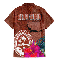 Chamorro Biba Guam Family Matching Mermaid Dress and Hawaiian Shirt Latte Stone Tribal and Hibiscus Flower Tapa Pattern