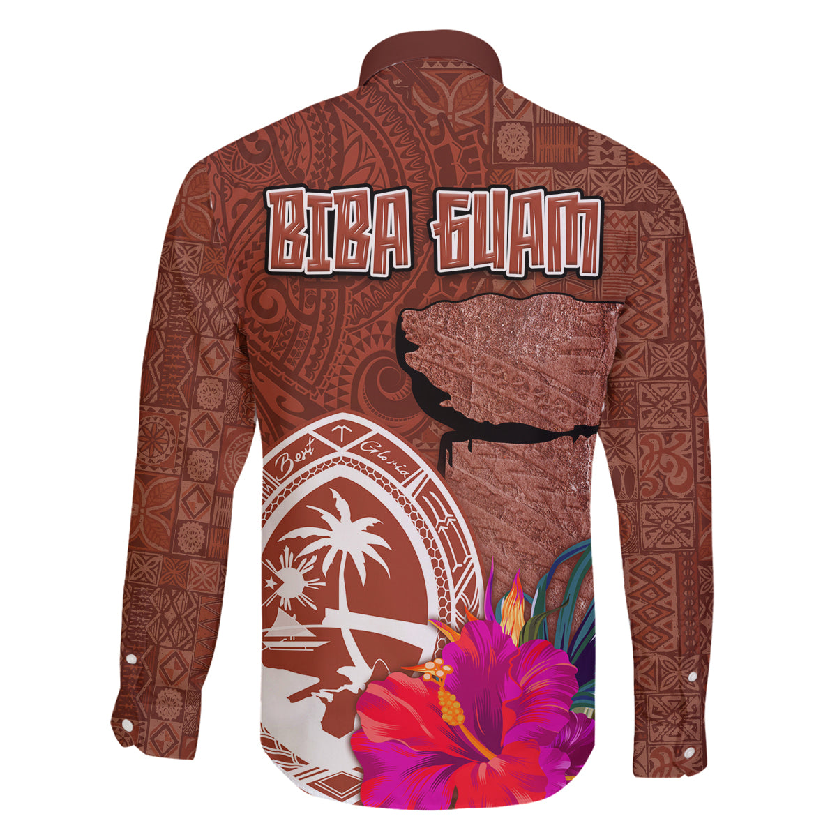 Chamorro Biba Guam Family Matching Mermaid Dress and Hawaiian Shirt Latte Stone Tribal and Hibiscus Flower Tapa Pattern