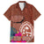 Chamorro Biba Guam Family Matching Off The Shoulder Long Sleeve Dress and Hawaiian Shirt Latte Stone Tribal and Hibiscus Flower Tapa Pattern