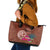 Chamorro Biba Guam Leather Tote Bag Latte Stone Tribal and Hibiscus Flower Tapa Pattern