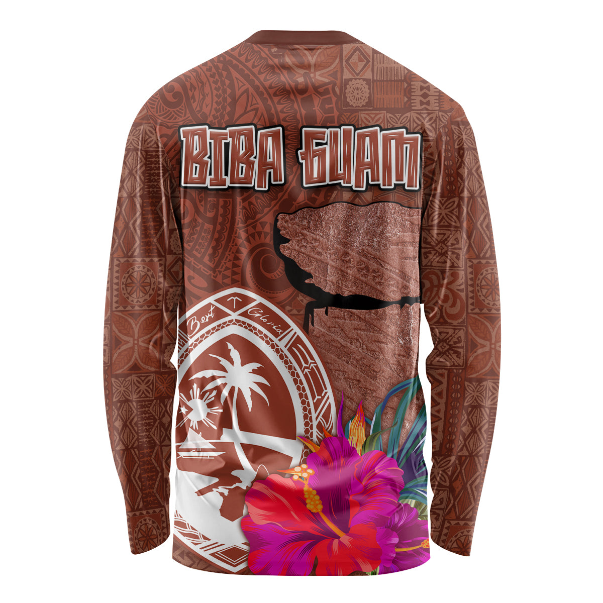 Chamorro Biba Guam Long Sleeve Shirt Latte Stone Tribal and Hibiscus Flower Tapa Pattern