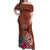 Chamorro Biba Guam Off Shoulder Maxi Dress Latte Stone Tribal and Hibiscus Flower Tapa Pattern