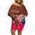 Chamorro Biba Guam Off Shoulder Short Dress Latte Stone Tribal and Hibiscus Flower Tapa Pattern