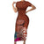 Chamorro Biba Guam Short Sleeve Bodycon Dress Latte Stone Tribal and Hibiscus Flower Tapa Pattern