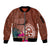 Chamorro Biba Guam Sleeve Zip Bomber Jacket Latte Stone Tribal and Hibiscus Flower Tapa Pattern